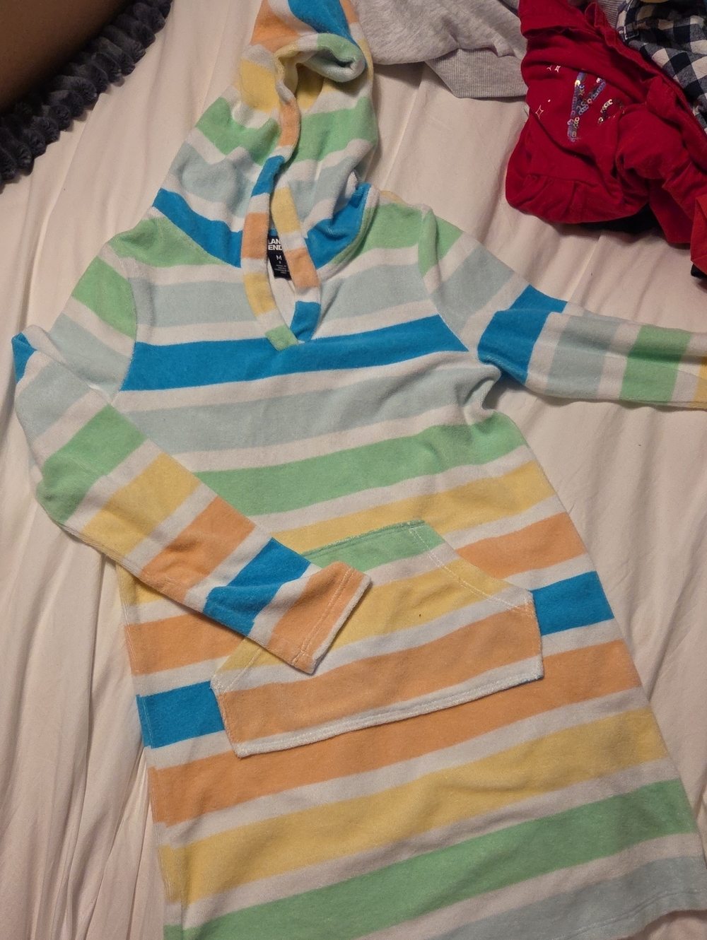 Lands' End Kids Hooded Stripe Coverup - Blue, Green, Yellow, Orange, White